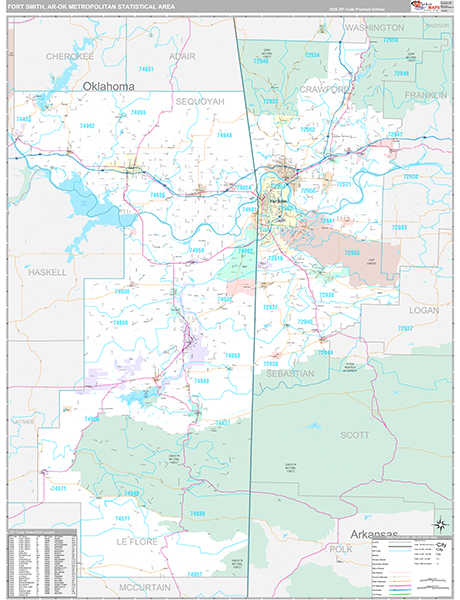 Fort Smith Metro Area Wall Map Premium Style